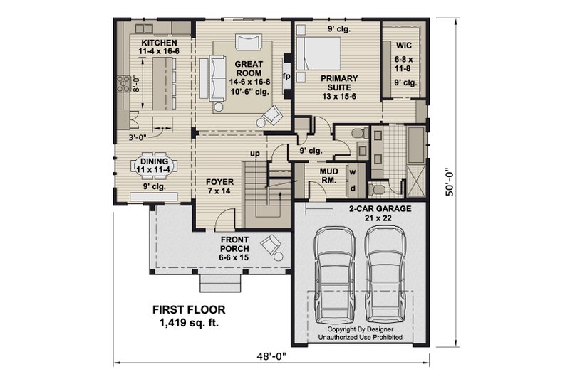 Home Plan - Floor Plan - Main Floor for Farmhouse House Plan #51-1422 - 4 bed, 3.5 bath