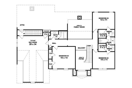 Floor Plan - Upper Floor for European House Plan #81-1053 - 4 bed, 3.5 bath