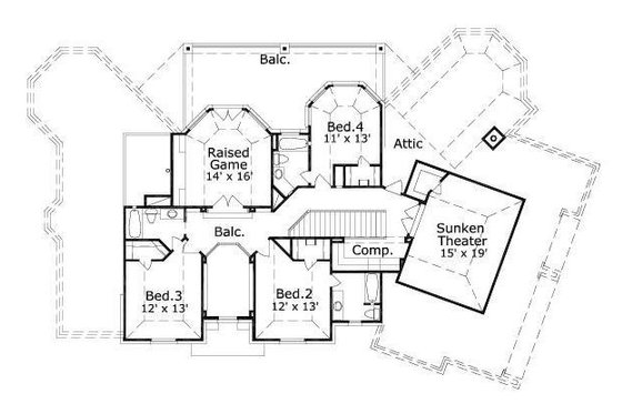 Floor Plan - Upper Floor for European House Plan #411-470 - 4 bed, 4.5 bath