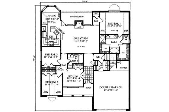 Floor Plan - Main Floor for Cottage House Plan #42-306 - 4 bed, 2 bath