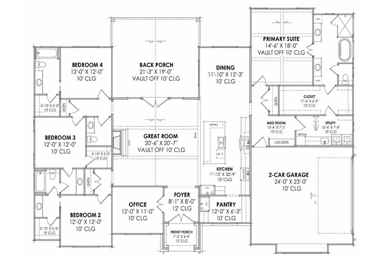 Architectural House Design - Floor Plan - Main Floor for Farmhouse House Plan #1096-129 - 4 bed, 3.5 bath