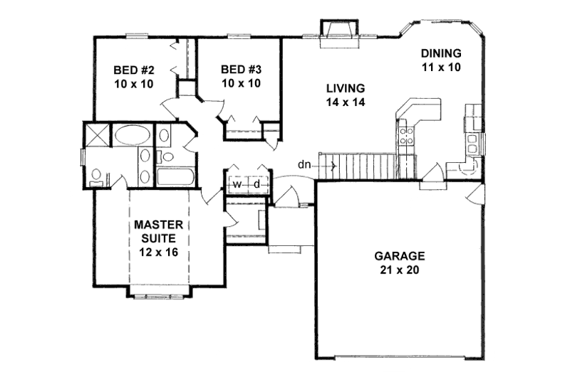 House Plan Design - Floor Plan - Main Floor for Ranch House Plan #58-159 - 3 bed, 2 bath