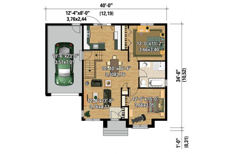 House Design - Floor Plan - Main Floor 1 for Contemporary House Plan #25-4275 - 2 bed, 1 bath