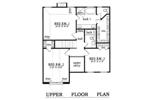 Floor Plan - Upper Floor for Traditional House Plan #42-211 - 3 bed, 2.5 bath