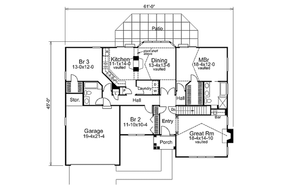 Floor Plan - Main Floor for Traditional House Plan #57-303 - 3 bed, 2 bath