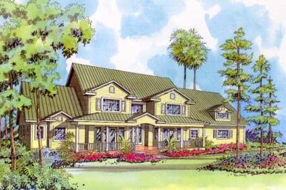 Exterior - Front Elevation for Country House Plan #420-144 - 4 bed, 4 bath