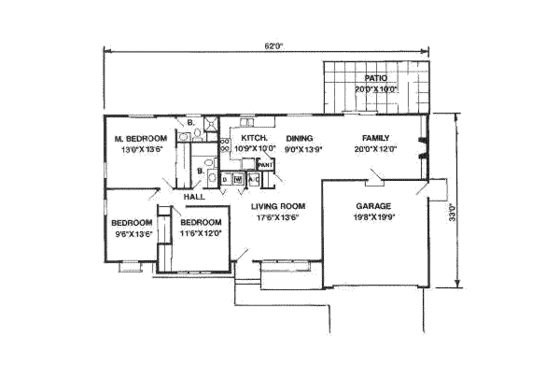Floor Plan - Main Floor for Ranch House Plan #116-146 - 3 bed, 2 bath