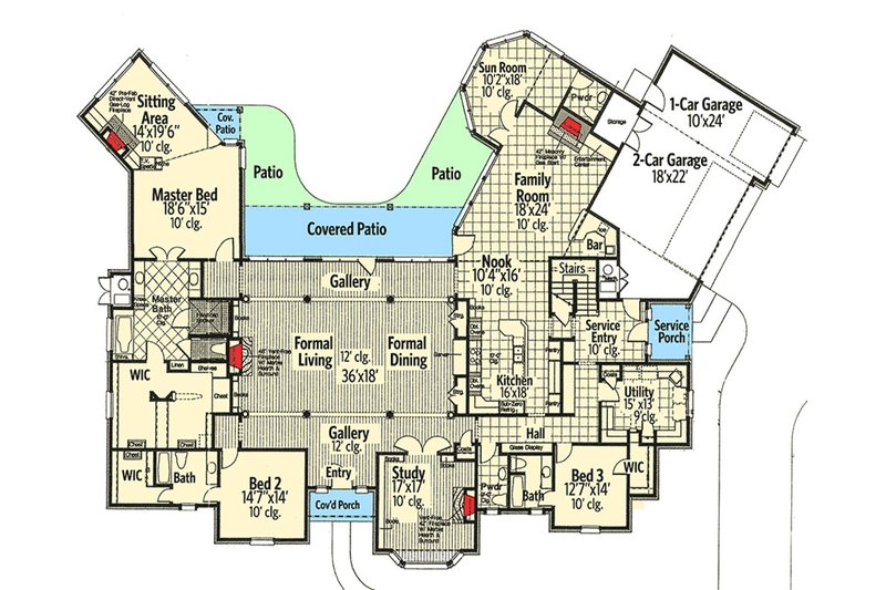 Home Plan - Floor Plan - Main Floor for European House Plan #310-664 - 3 bed, 4 bath