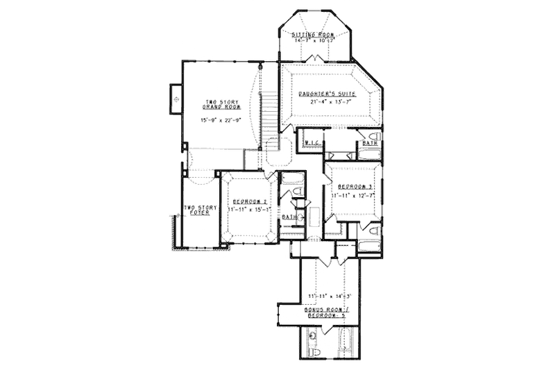 House Blueprint - Floor Plan - Upper Floor for European House Plan #54-162 - 4 bed, 5.5 bath