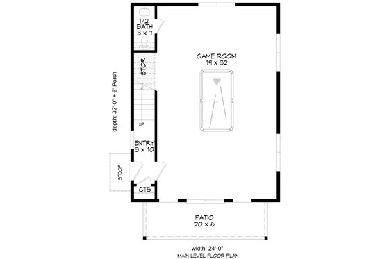 Floor Plan - Main Floor for Southern House Plan #932-1000 - 2 bed, 1.5 bath