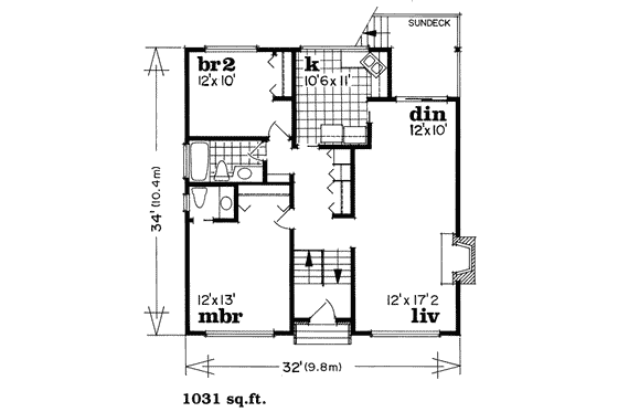 Floor Plan - Main Floor for Traditional House Plan #47-521 - 2 bed, 1.5 bath