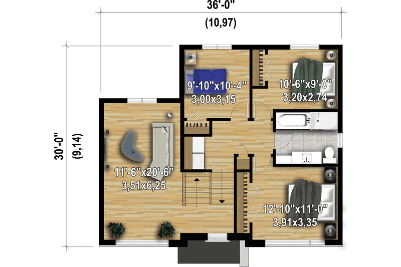 House Blueprint - Floor Plan - Upper Floor for Contemporary House Plan #25-4916 - 3 bed, 1.5 bath