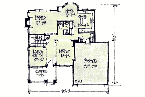 Floor Plan - Main Floor for Craftsman House Plan #20-2038 - 4 bed, 2.5 bath
