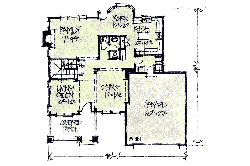 House Blueprint - Floor Plan - Main Floor for Craftsman House Plan #20-2038 - 4 bed, 2.5 bath