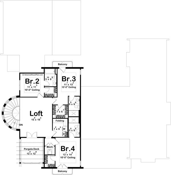 Dream House Plan - Floor Plan - Upper Floor for Beach House Plan #455-761 - 4 bed, 4.5 bath
