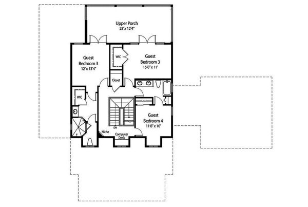 House Design - Traditional Floor Plan - Upper Floor Plan #938-85
