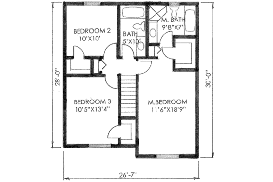 Floor Plan - Upper Floor for Traditional House Plan #136-110 - 3 bed, 2.5 bath