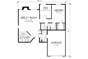 Floor Plan - Main Floor for Ranch House Plan #320-323 - 1 bed, 1 bath