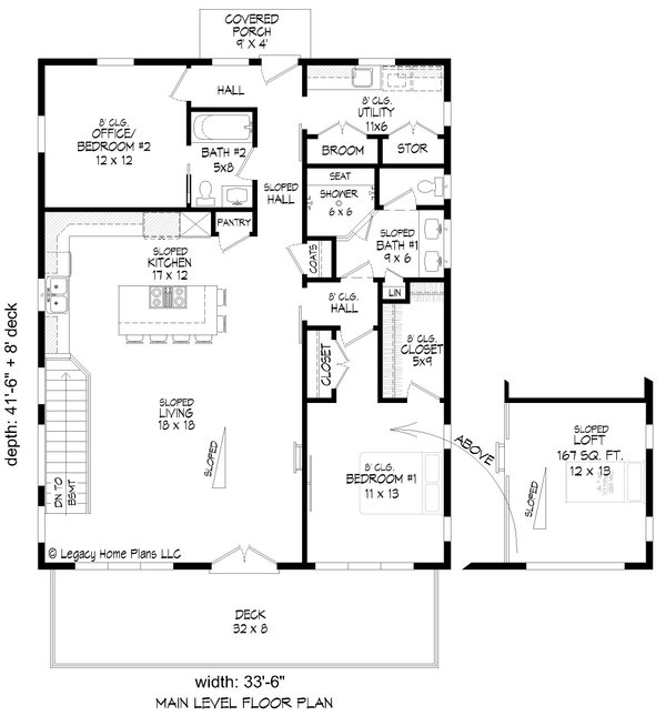 Southern Floor Plan - Main Floor Plan #932-888