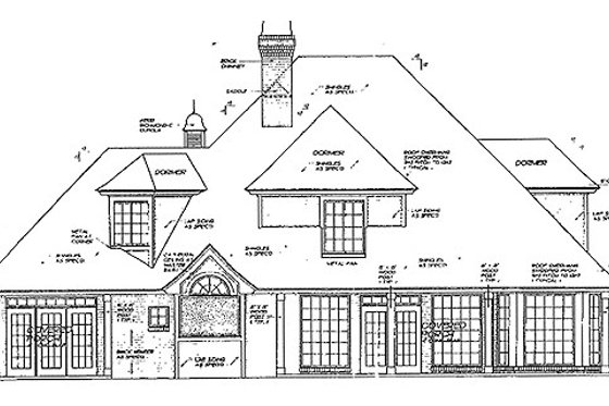 Exterior - Rear Elevation for European House Plan #310-155 - 4 bed, 3.5 bath