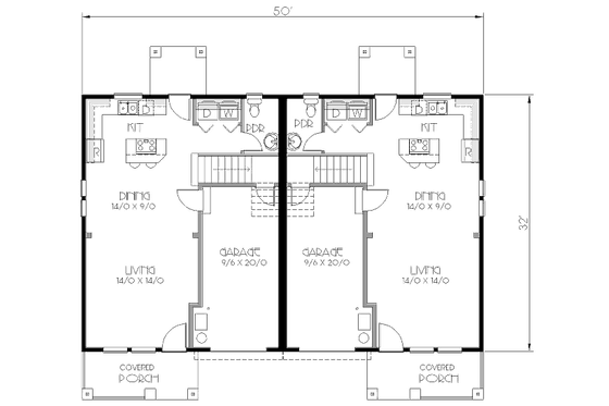 Floor Plan - Main Floor for Craftsman House Plan #423-7 - 3 bed, 2.5 bath