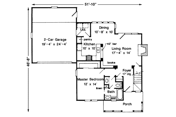 Floor Plan - Main Floor for Bungalow House Plan #410-153 - 3 bed, 2 bath