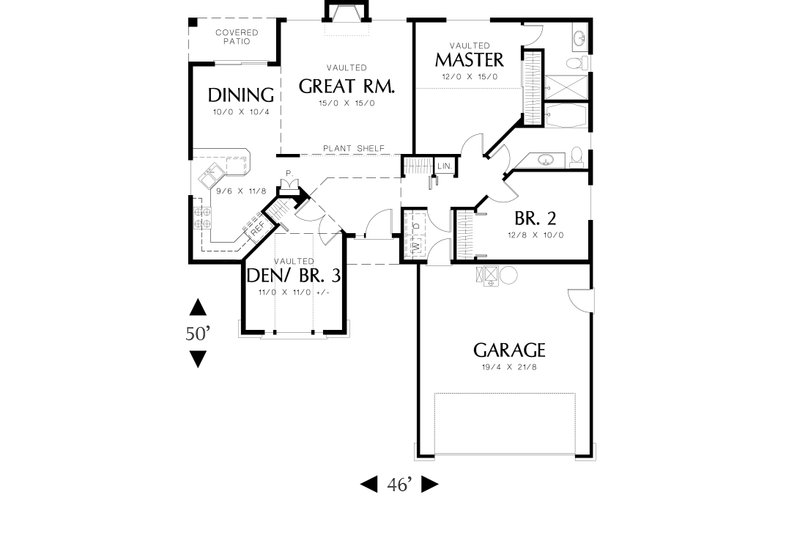 Architectural House Design - Floor Plan - Main Floor for Ranch House Plan #48-581 - 3 bed, 2 bath