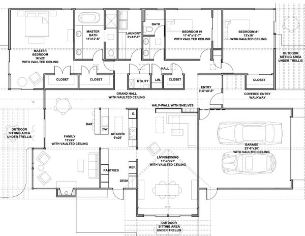 Contemporary style house plan, modern design by Robert Nebolon, floor plan