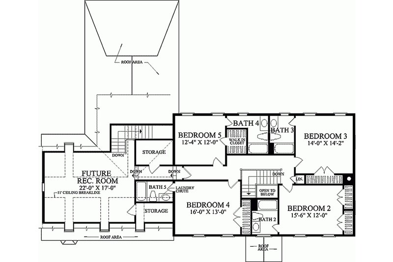 Home Plan - Colonial style, Southern design house plan, upper level floorplan