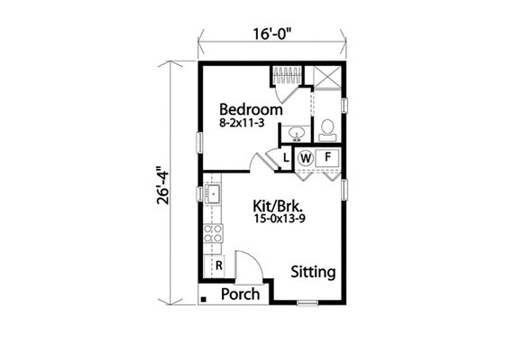 Floor Plan - Main Floor for Cottage House Plan #22-609 - 1 bed, 1 bath