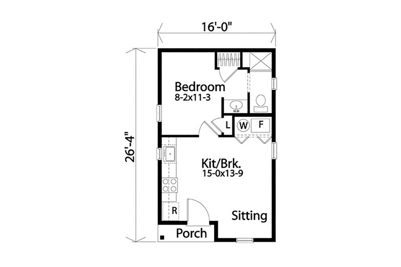 House Plan Design - Floor Plan - Main Floor for Cottage House Plan #22-609 - 1 bed, 1 bath