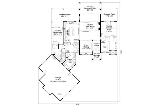 Floor Plan - Main Floor for Craftsman House Plan #124-1237 - 4 bed, 3.5 bath