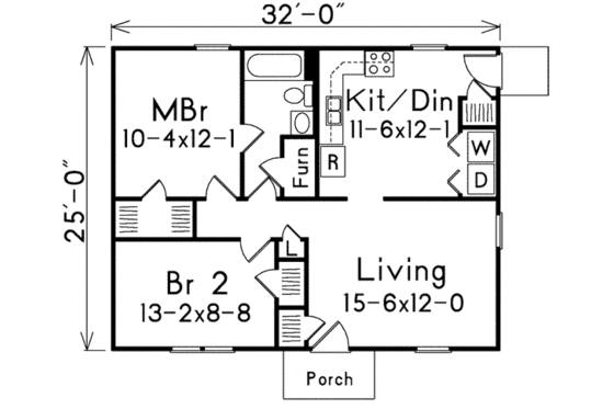 Floor Plan - Main Floor for Ranch House Plan #57-242 - 2 bed, 1 bath