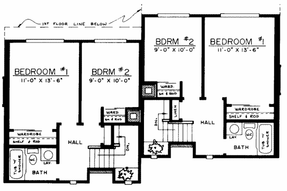 Floor Plan - Upper Floor House Plan #303-421 - 2 bed, 1.5 bath