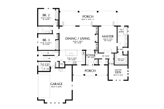 Floor Plan - Main Floor for Farmhouse House Plan #48-1034 - 3 bed, 2.5 bath