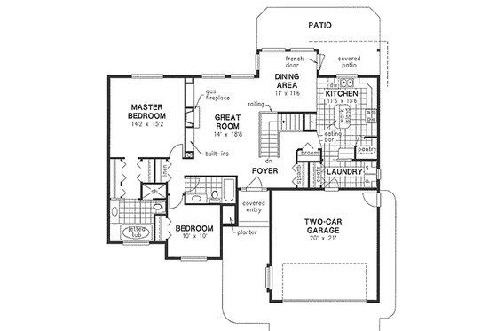 Floor Plan - Main Floor for Craftsman House Plan #18-1017 - 2 bed, 2 bath