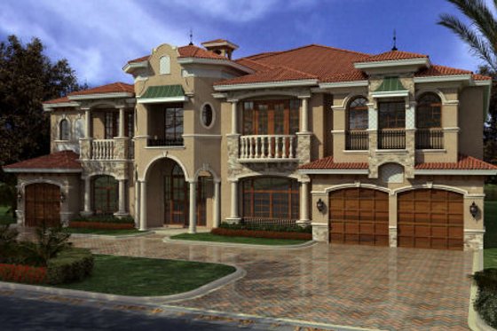 Exterior - Front Elevation for Mediterranean House Plan #420-249 - 7 bed, 8.5 bath