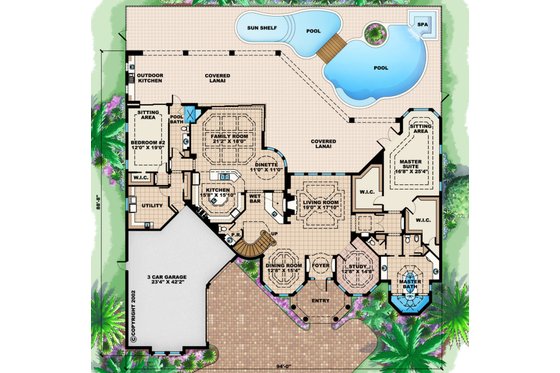 Floor Plan - Main Floor for Mediterranean House Plan #27-561 - 4 bed, 4.5 bath