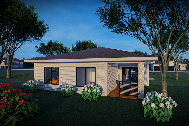 House Blueprint - Exterior - Rear Elevation for Prairie House Plan #70-1523 - 2 bed, 2 bath