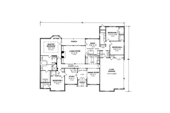 Floor Plan - Main Floor for Traditional House Plan #20-325 - 4 bed, 3 bath