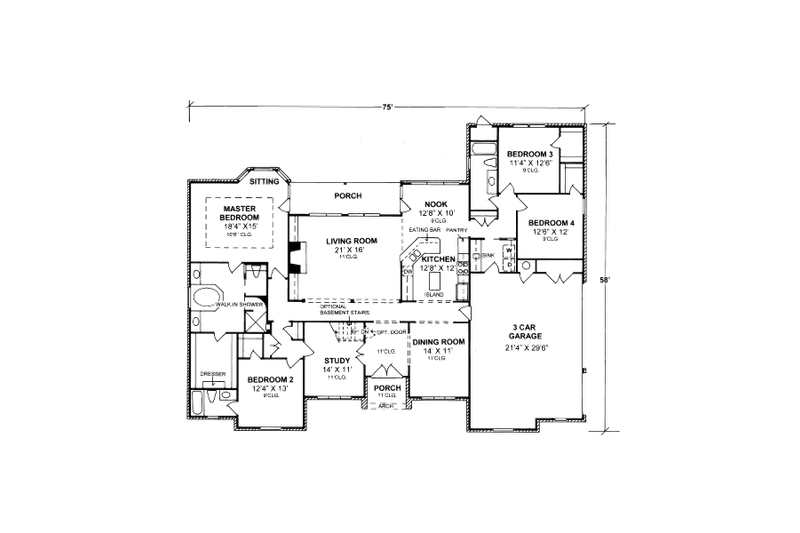 Architectural House Design - Floor Plan - Main Floor for Traditional House Plan #20-325 - 4 bed, 3 bath