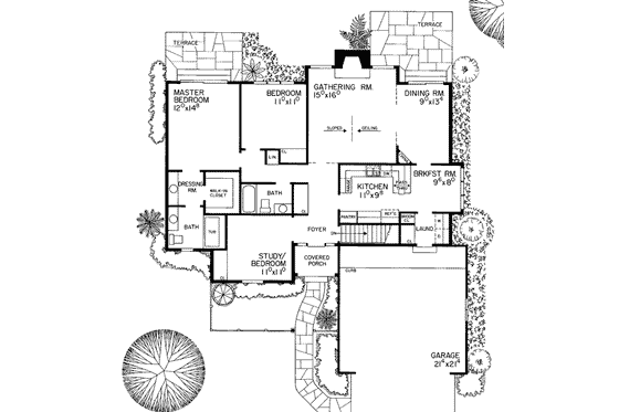 Floor Plan - Main Floor for Ranch House Plan #72-303 - 3 bed, 2 bath