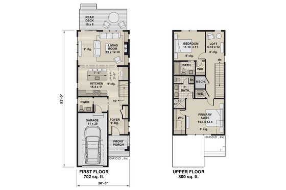 Floor Plan - Main Floor for Craftsman House Plan #51-1310 - 2 bed, 2.5 bath