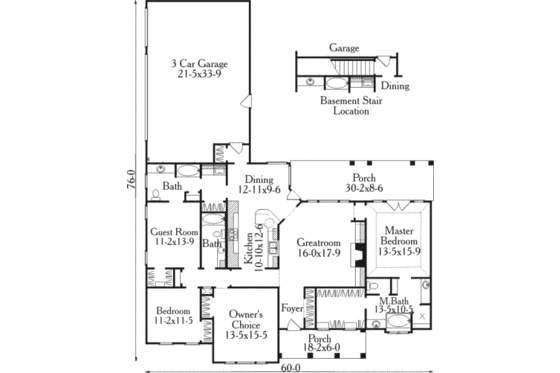 Floor Plan - Main Floor for Southern House Plan #406-231 - 4 bed, 3 bath