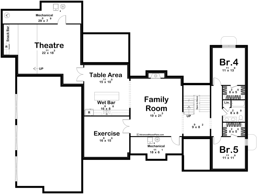 Floor Plan - Lower Floor for Cottage House Plan #455-784 - 3 bed, 2.5 bath