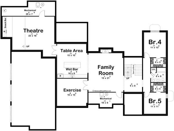 Architectural House Design - Floor Plan - Lower Floor for Cottage House Plan #455-784 - 3 bed, 2.5 bath