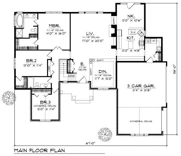 Home Plan - Traditional Floor Plan - Main Floor Plan #70-299