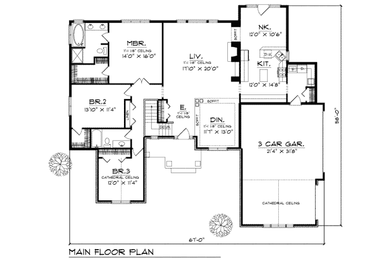 House Plan Design - Floor Plan - Main Floor for Traditional House Plan #70-299 - 3 bed, 2 bath
