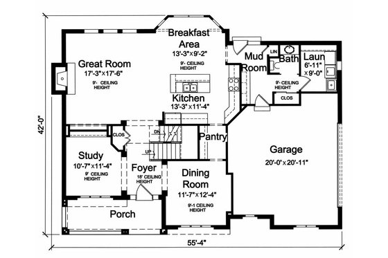 Floor Plan - Main Floor for Traditional House Plan #46-521 - 4 bed, 3.5 bath