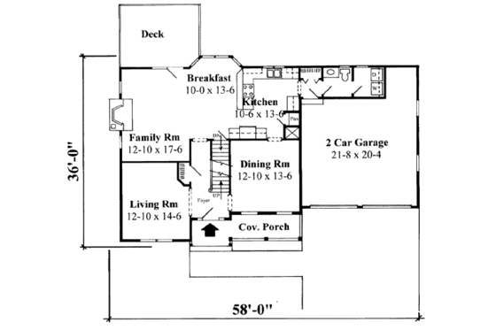 Floor Plan - Main Floor for Traditional House Plan #75-174 - 3 bed, 2.5 bath